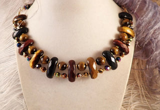 Bonnie TalPalace Tiger Eye golden red and blue beads, Metallic Crystals, Gold filled wire