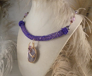 Bonnie TalPalace Dragon Veins Agate with Purple Viking Knit Necklace and Earrings