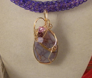 Bonnie TalPalace Dragon Veins Agate with Purple Viking Knit Necklace and Earrings