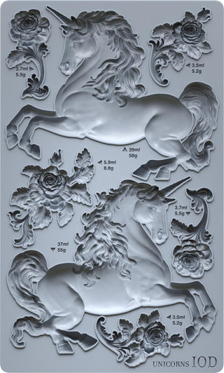 UNICORNS New IOD Summer Iron Orchid Designs silicone mould embellishment applique onlay for furniture home décor mix media art and craft