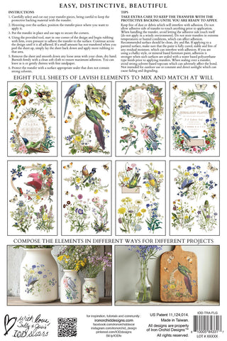 IOD Flora Greca Transfer Spring release French Country Decor Rub on Decal for Furniture Makeover Projects Mixed Media Craft Art Junk Journal