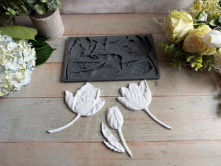 IOD Tulips Mould Iron Orchid Designs French Country Decor silicone mold applique for furniture mix media baking arts & craft and more 6x10