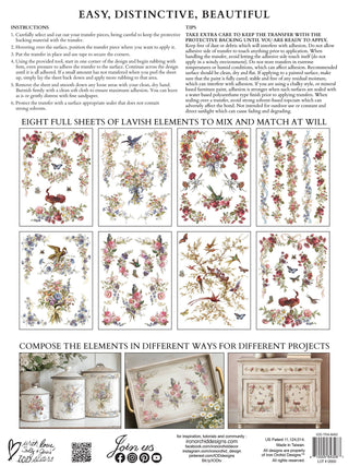 IOD Madeleine Transfer Botanical Floral Tropical Jungle Bird Furniture Restoration Vintage style Cabinets Dressers Craft Project Handmade Gifts