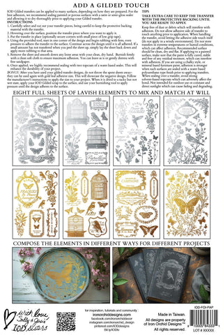 IOD Papillon Gilded Foil Gold and Silver Rub-On Furniture Decor Transfers for DIY Furniture Makeovers Unique Home Decor Handcrafted gifts