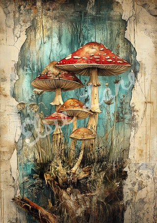 Mushroom Love At First Spore Elsie Lane DecoPosh Decoupage Paper A4 SIZE