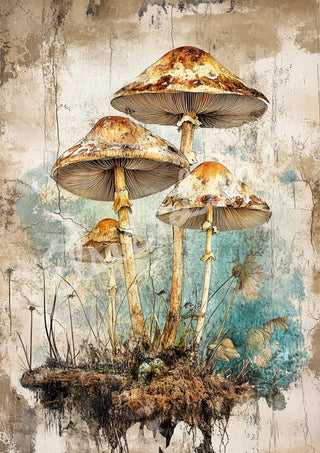 Cappuccino Caps Mushroom Love Elsie Lane DecoPosh Decoupage Paper A4 SIZE
