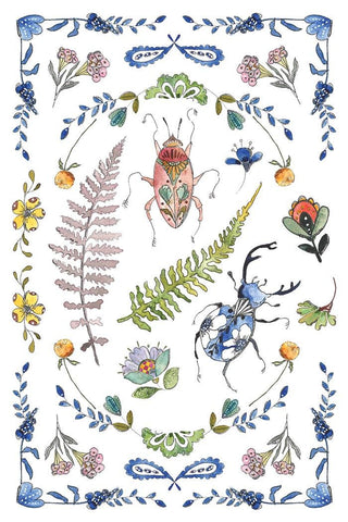 Fern Fables IOD Summer Transfer 8x12 watercolor botanical folk art, the set features birds, botanical Whimsical Mixed Media Craft Art Junk Journal