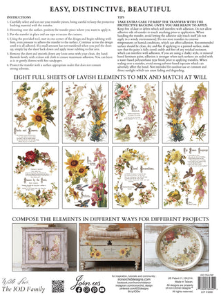 IOD NEW Flowers by the Poets Summer Transfer French Country Rub on Decal for Furniture Makeover Projects Mixed Media Craft Art Junk Journal