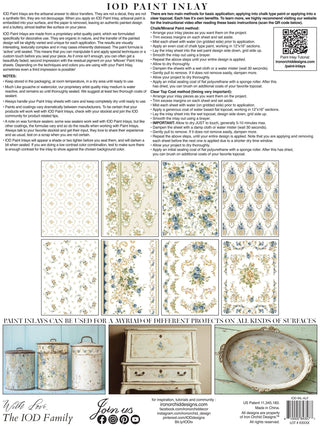 IOD Alfred Peats & Co Paint Inlay Summer Collection Transfer sheets limited Release of vintage wallpaper designs French Blues Yellows Green Floral