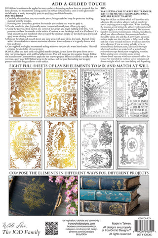 New Summer Gilded Athenaeum IOD Foil Silver & Gold Transfer Mixed Media Craft Art Junk Journal Scrapbooking Transfer