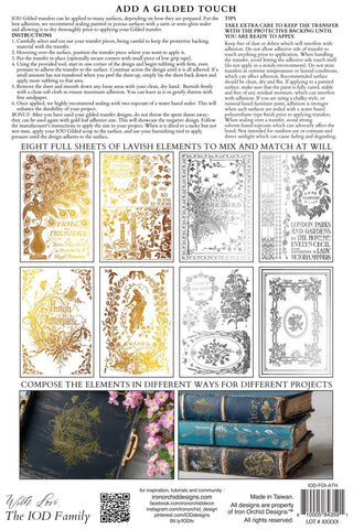 New Summer Gilded Athenaeum IOD Foil Silver & Gold Transfer Mixed Media Craft Art Junk Journal Scrapbooking Transfer