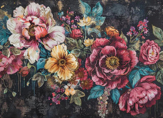 Velvet Night Elsie Lane DecoPosh Decoupage Tissue Paper 14x20 inch florals burst dark moody background gold splatter dreamy vintage charm