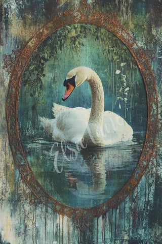 Swan Junk Journal Ephemera Vintage Celadon Swan Decoupage Paper- Elsie Lane Decoupage rice Paper Small A4 SIZE