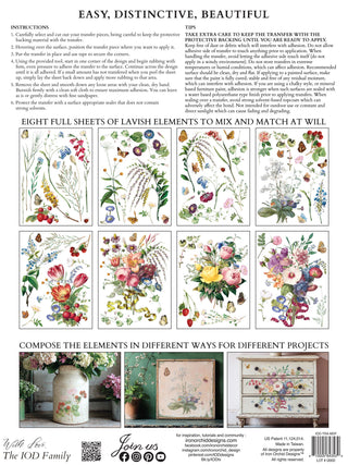 IOD NEW Marché des Fleurs Summer Transfer French Country Rub on Decal for Furniture Makeover Projects Mixed Media Craft Art Junk Journal