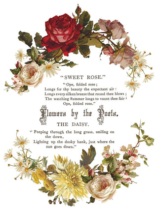 IOD NEW Flowers by the Poets Summer Transfer French Country Rub on Decal for Furniture Makeover Projects Mixed Media Craft Art Junk Journal
