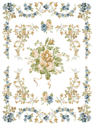 IOD Alfred Peats & Co Paint Inlay Summer Collection Transfer sheets limited Release of vintage wallpaper designs French Blues Yellows Green Floral