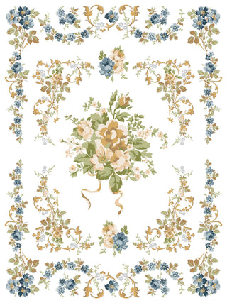 IOD Alfred Peats & Co Paint Inlay Collection Transfer sheets limited Release of vintage wallpaper designs French Blues Yellows Green Floral