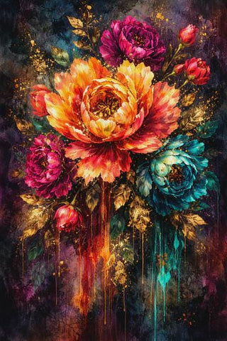 Bloom Like Fire Elsie Lane DecoPosh Decoupage Paper small 8x11 A4 SIZE Bold Blooms Moody Magic jewel tones florals dramatic vintage vibes