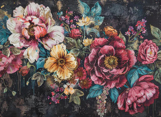 Velvet Night Elsie Lane DecoPosh Decoupage Tissue Paper 14x20 inch florals burst dark moody background gold splatter dreamy vintage charm