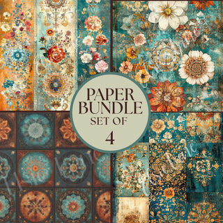 Boho Decoupage Bundle Set 4 Papers A4 SIZE Boho Kantha,Boho Drama, Mosaico, Backgrounds 4 sheets of decoupage sheets