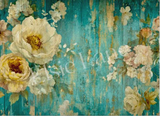 Be Teal My Heart Teal with Flowers By Elsie Lane DecoPosh Decoupage Paper A4 SIZE
