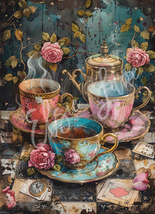 Tea Cups for Storybook Alice Junk Journal Ephemera Decoupage Paper- Elsie Lane Decoupage rice Paper Small A4 SIZE