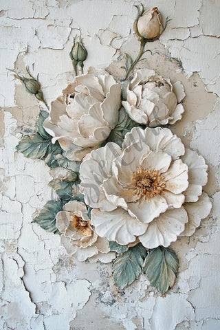 Roses White Roses Grey Manor Flowers Elsie Lane DecoPosh Decoupage Paper A4 SIZE