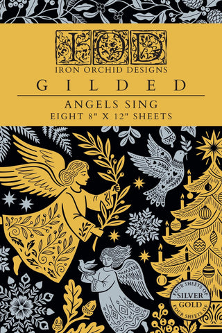 NEW  Winter Angels Sing IOD Foil Transfer: Silver & Gold Rub-On Craft Art (8"x12")