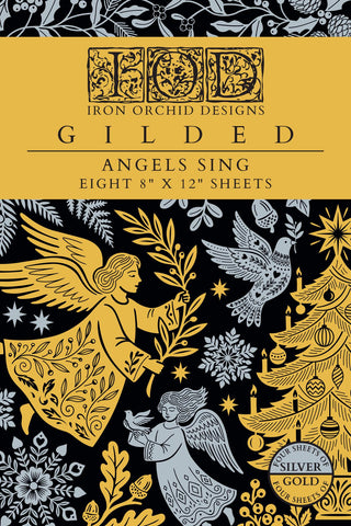 NEW  Winter Angels Sing IOD Foil Transfer: Silver & Gold Rub-On Craft Art (8"x12")