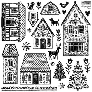 NEW Winter Gingerbread Lane 12x12 French Country birds and flowers Furniture Decor (Clear Stamp)