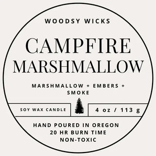 Campfire Marshmallow Candle Soy Wax Nontoxic 4oz jar Wood Wick